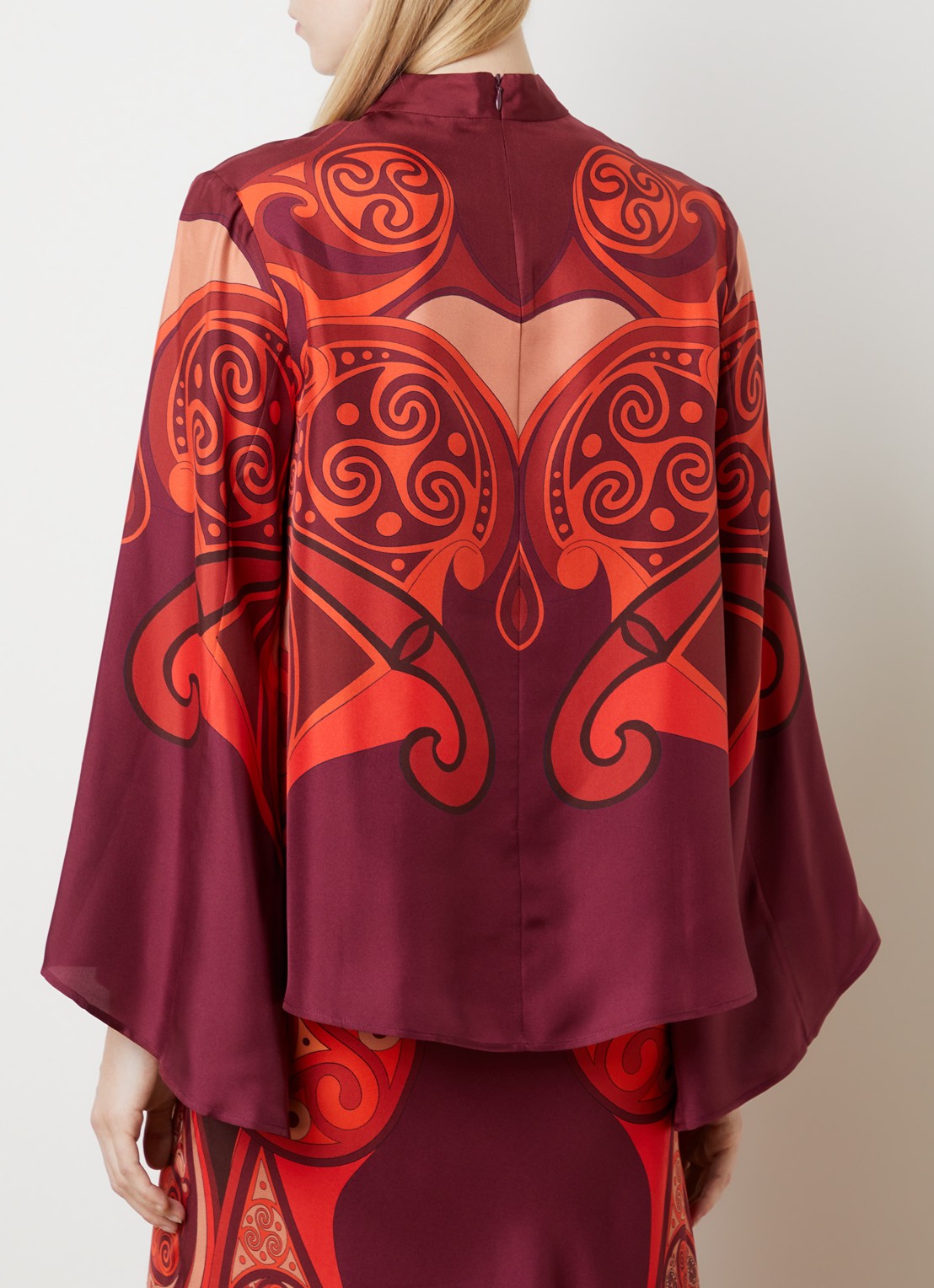 La DoubleJ Tuniek van zijde met print - achterkant 3 donkerrood