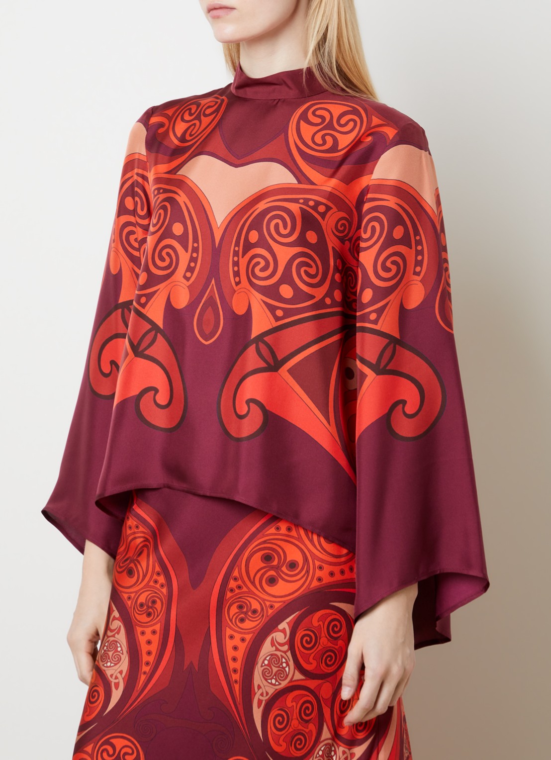 La DoubleJ Tuniek van zijde met print - detail donkerrood