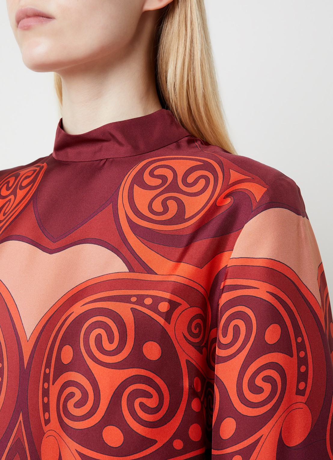 La DoubleJ Tuniek van zijde met print - detail 2 donkerrood