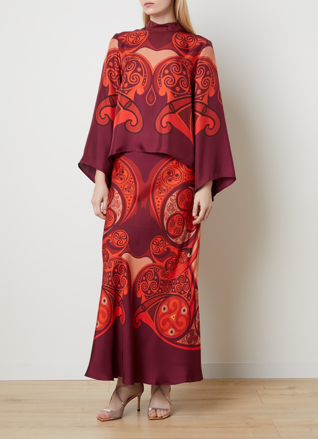 La DoubleJ Tuniek van zijde met print - voorkant 5 donkerrood