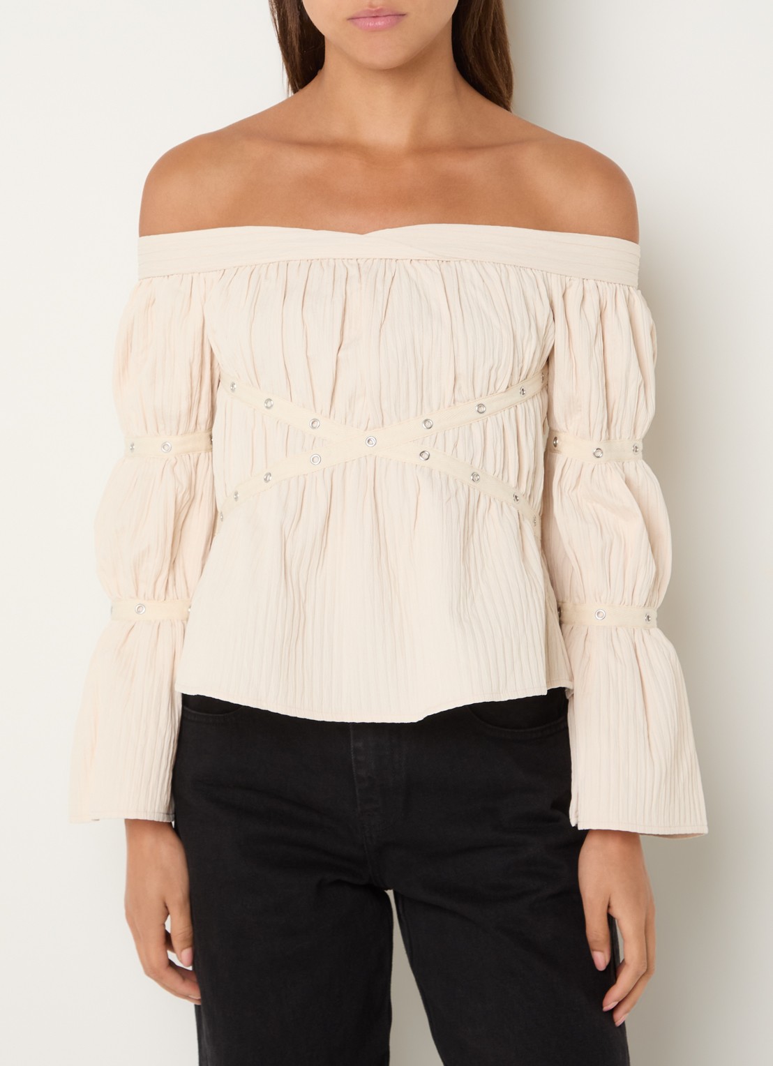 Laagam Addison off shoulder top met ruches - detail 4 ivoor