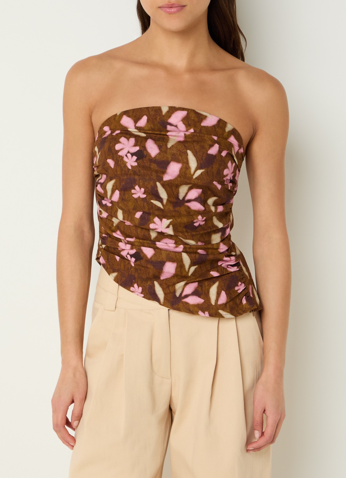 Laagam Bonnie strapless top met asymmetrische zoom - detail cognac