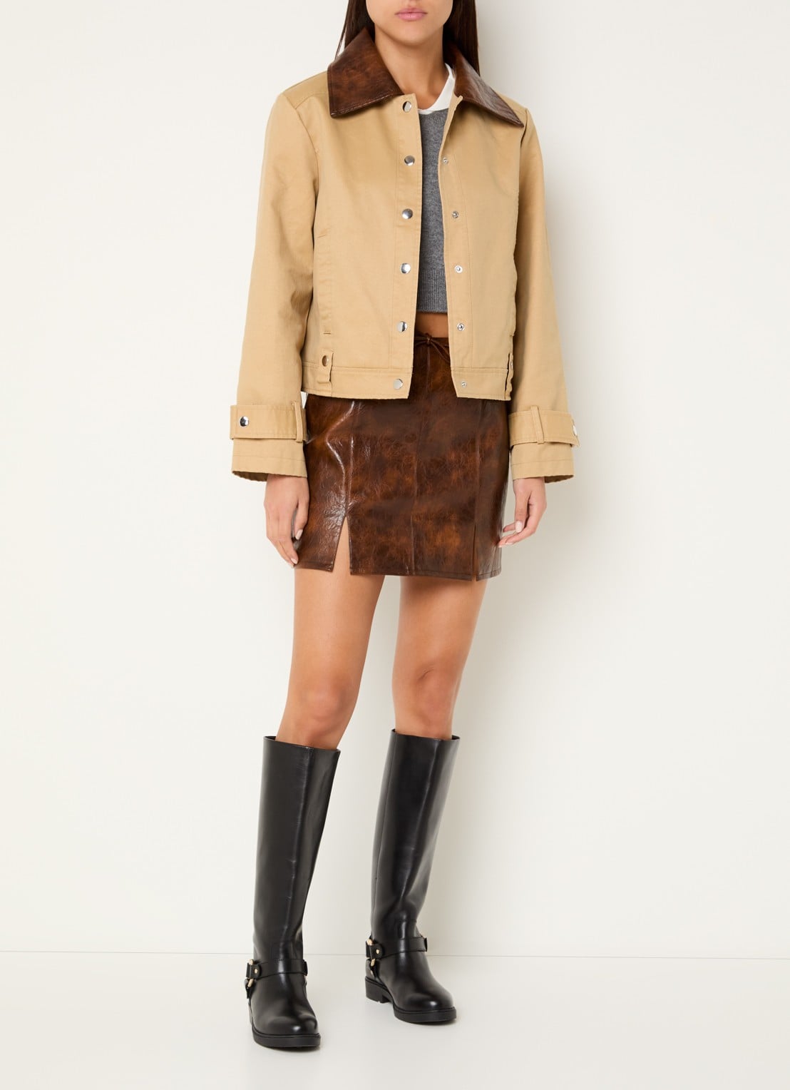 Laagam Braidy jack met steekzakken - voorkant 2 beige