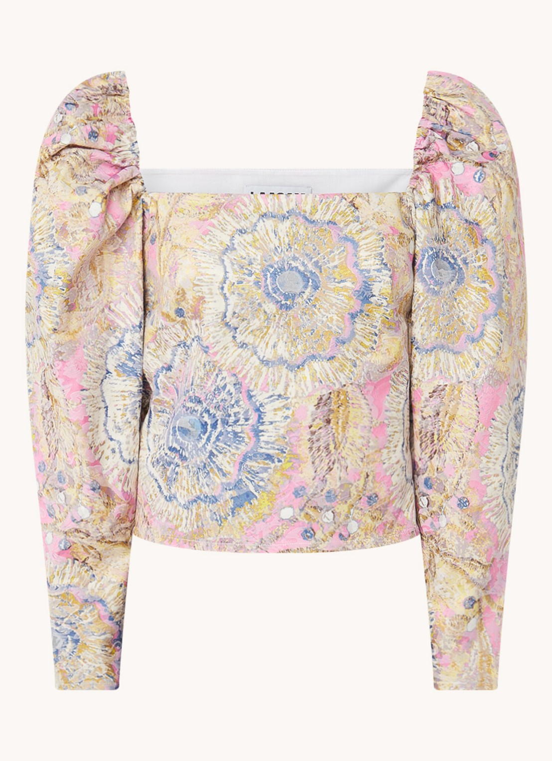 Laagam Brigitte top met jacquard dessin en rugdecolleté - voorkant 4 roze