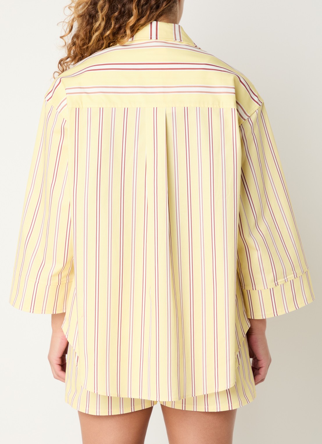 Laagam Caos oversized blouse met streepprint en borstzak - achterkant 3 gebroken wit