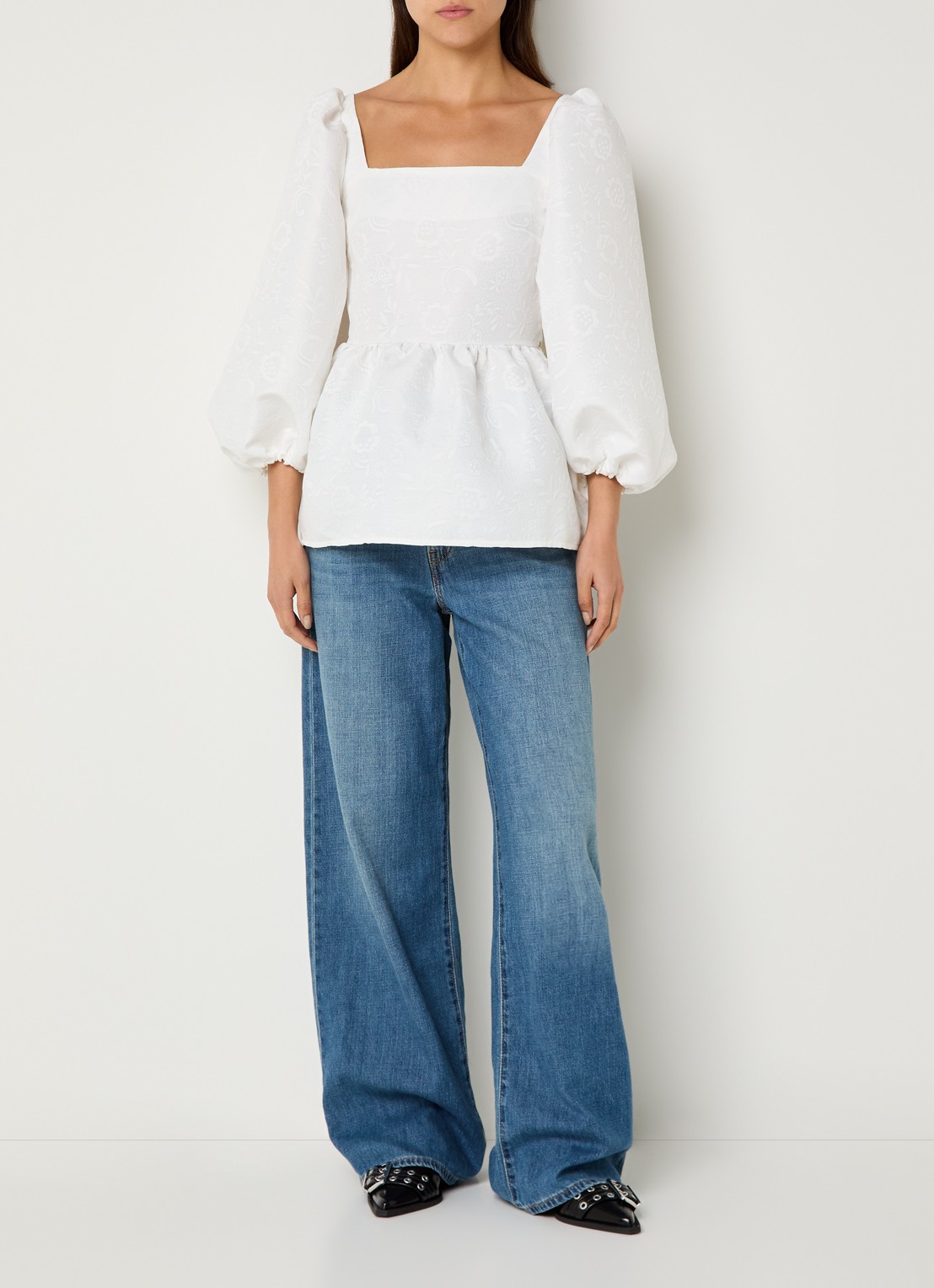 Laagam Cecile tuniek met jacquard dessin en strikceintuur - voorkant 3 wit