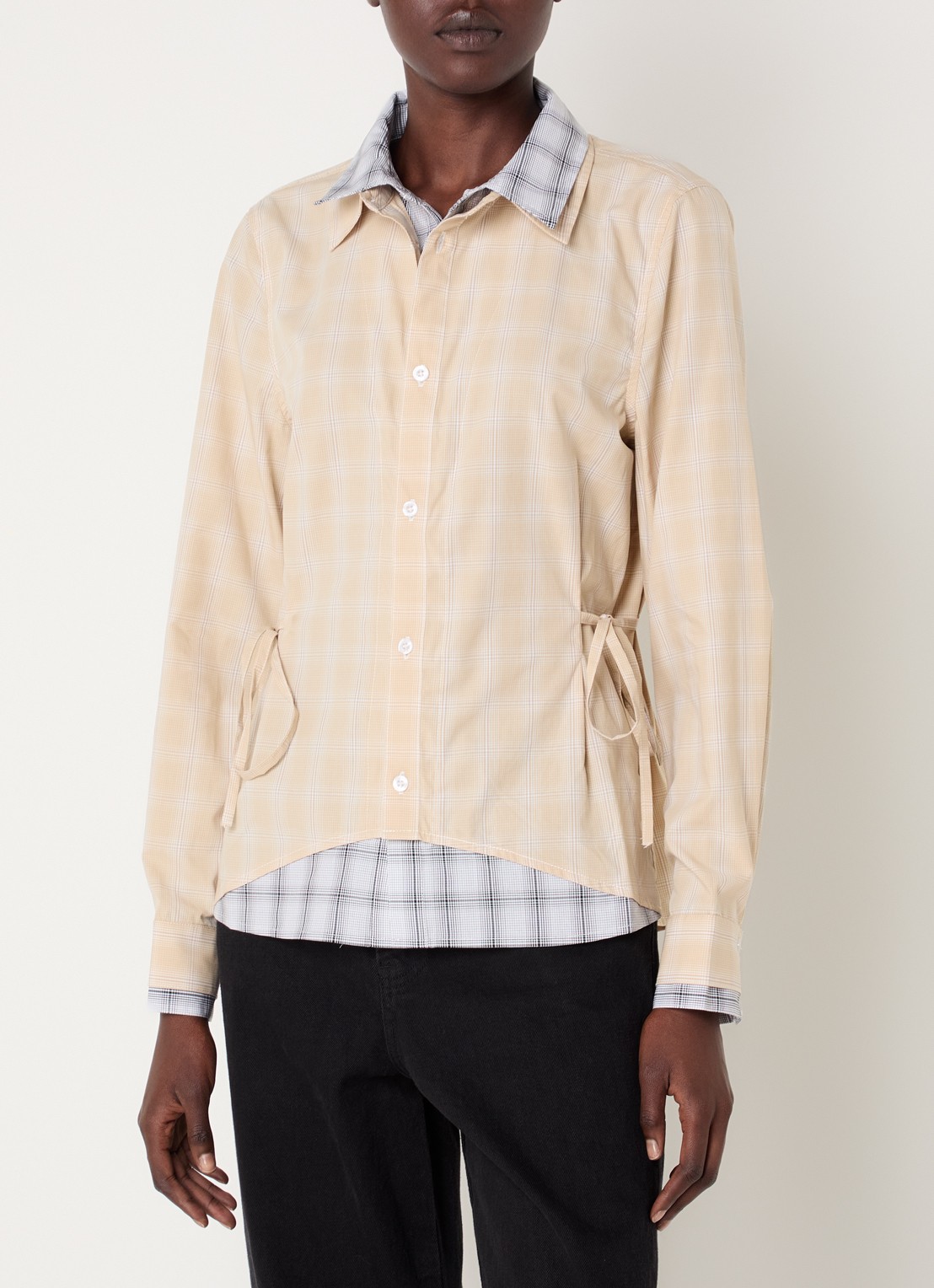 Laagam Chappel blouse met gestrikt detail en ruitdessin - detail 2 beige
