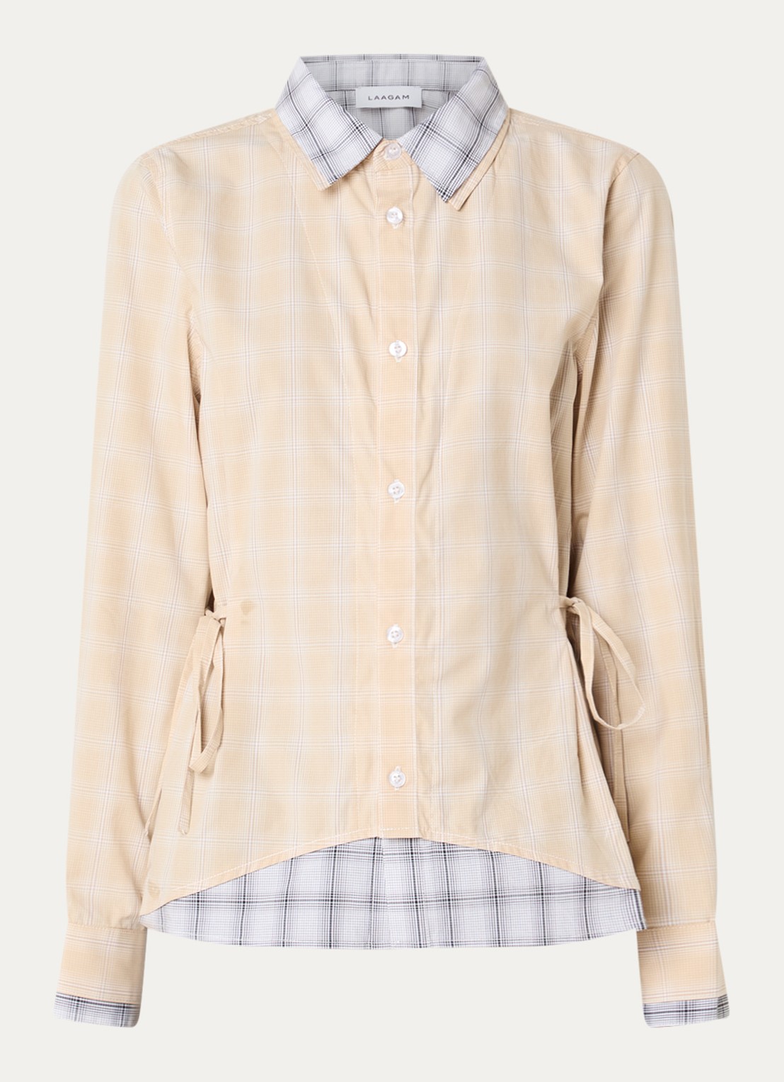 Laagam Chappel blouse met gestrikt detail en ruitdessin - voorkant 3 beige