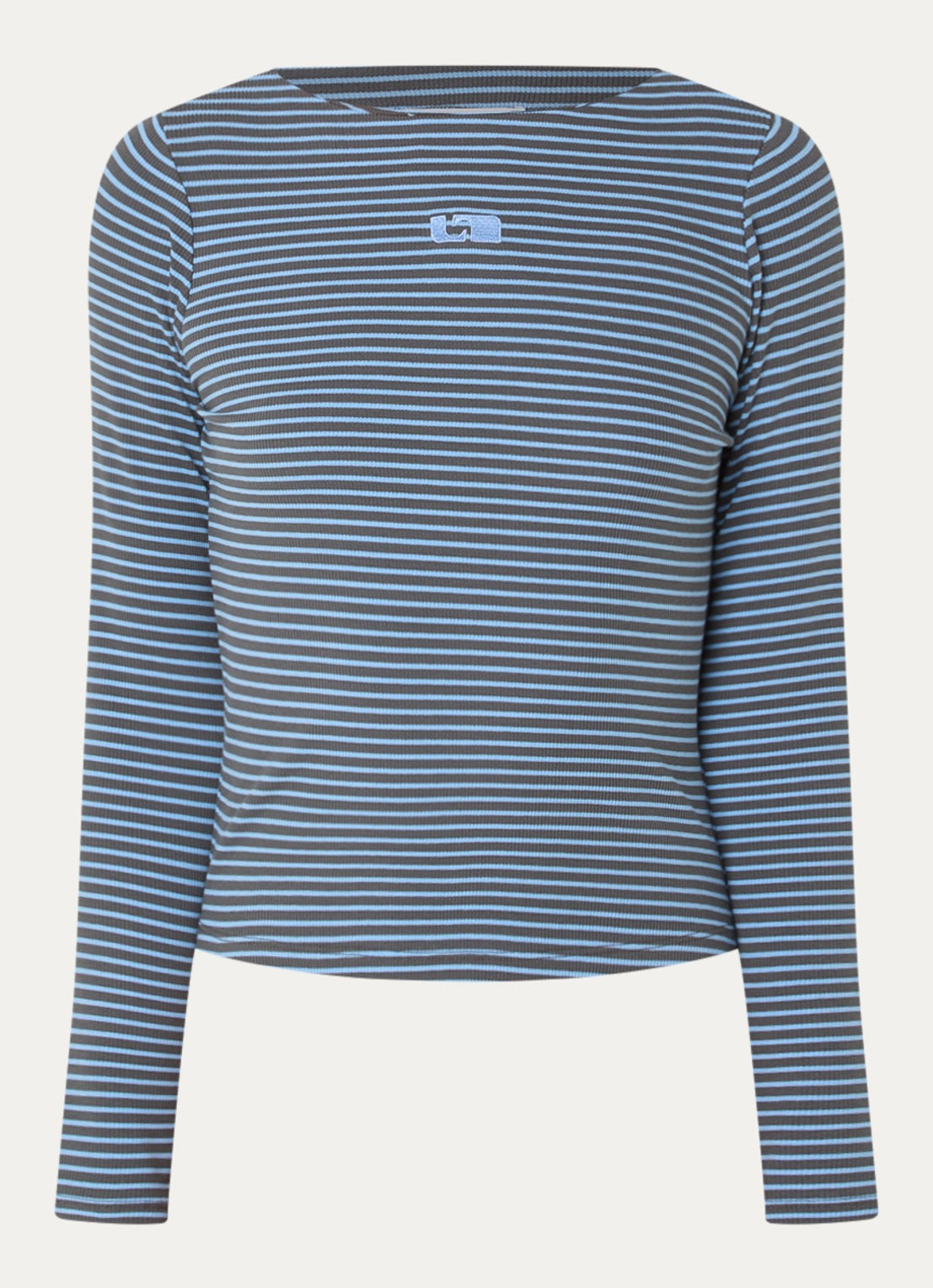 Laagam Emory longsleeve met logo en streepprint - voorkant blauwgrijs