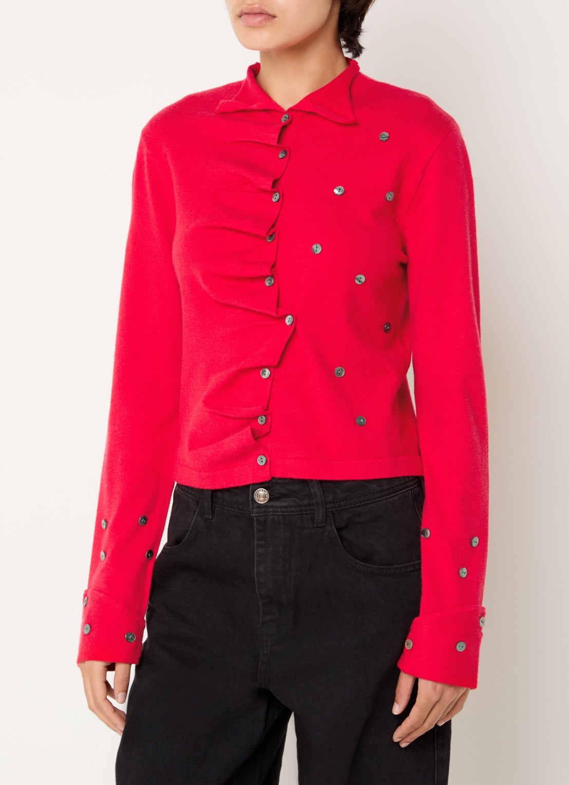 Laagam Fia fijngebreid vest met knoopdetail - detail 4 rood
