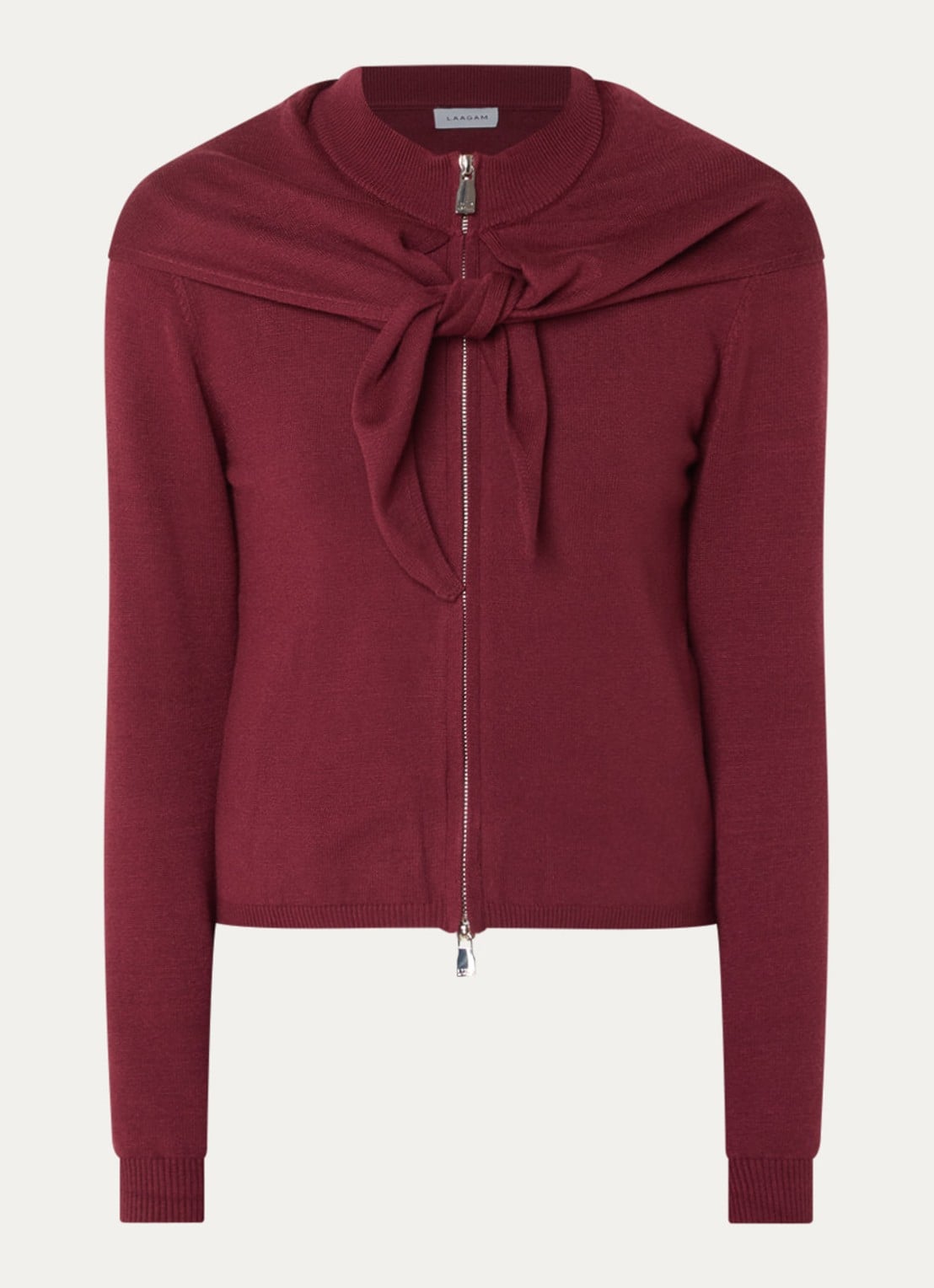 Laagam Frida fijngebreid vest met geknoopt detail - voorkant bordeauxrood