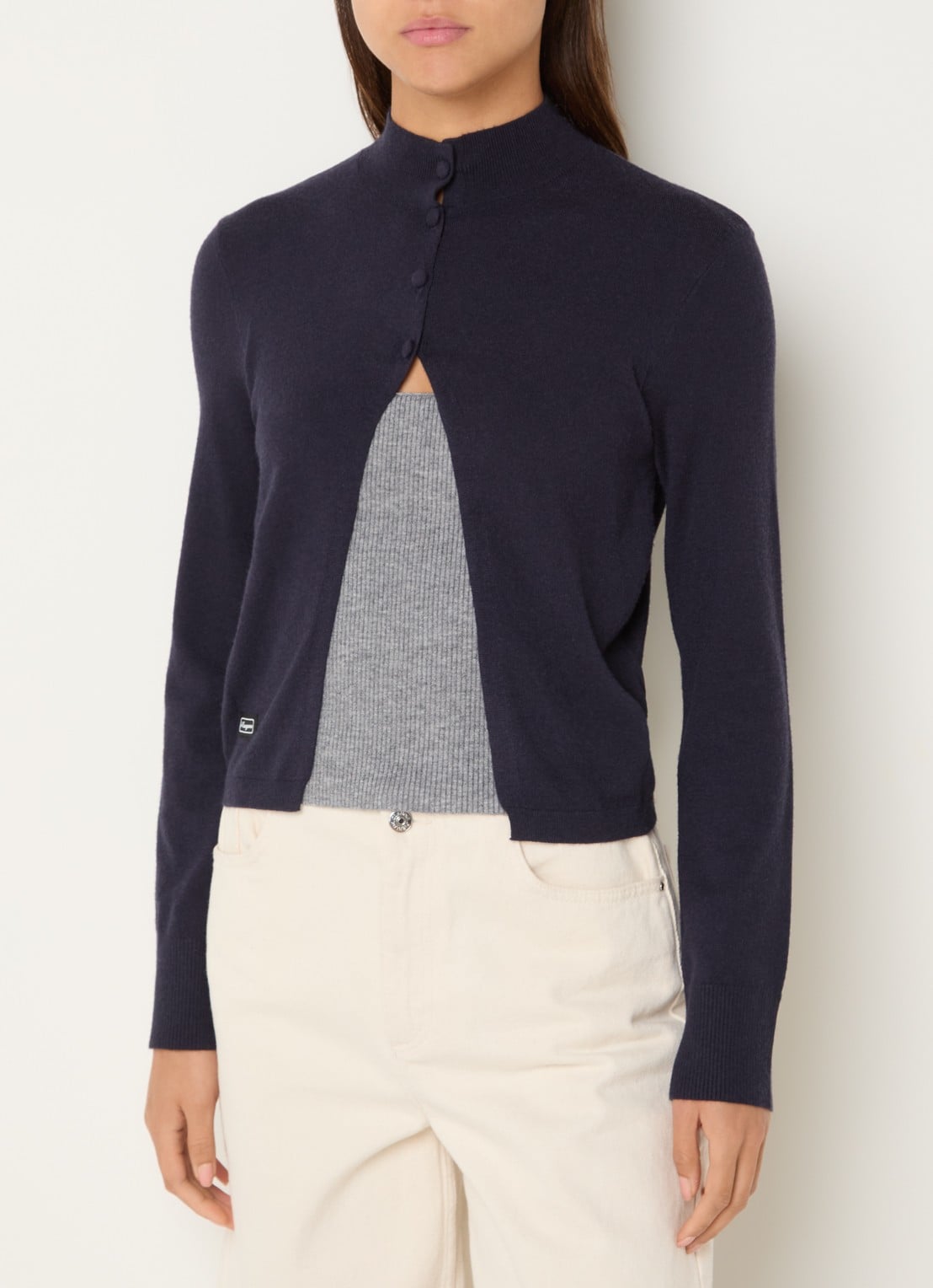 Laagam Halsey fijngebreid vest met col - detail donkerblauw