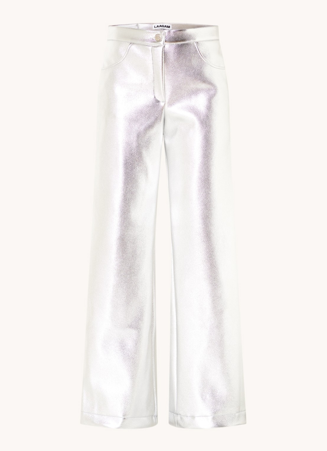 Laagam High waist wide fit broek van imitatieleer met metallic finish - voorkant 2 zilver
