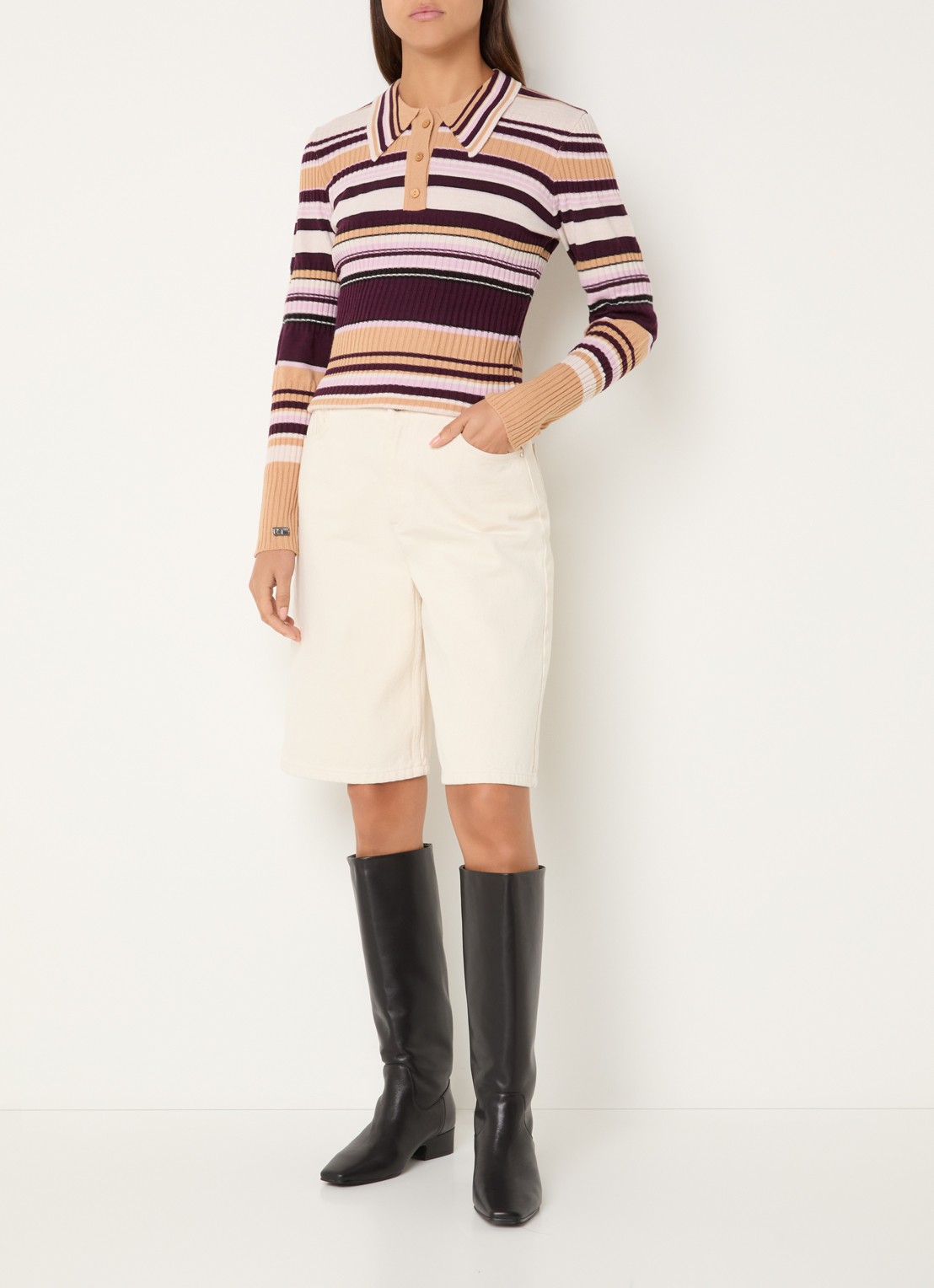 Laagam Ilyana polo met streepprint - voorkant 2 aubergine