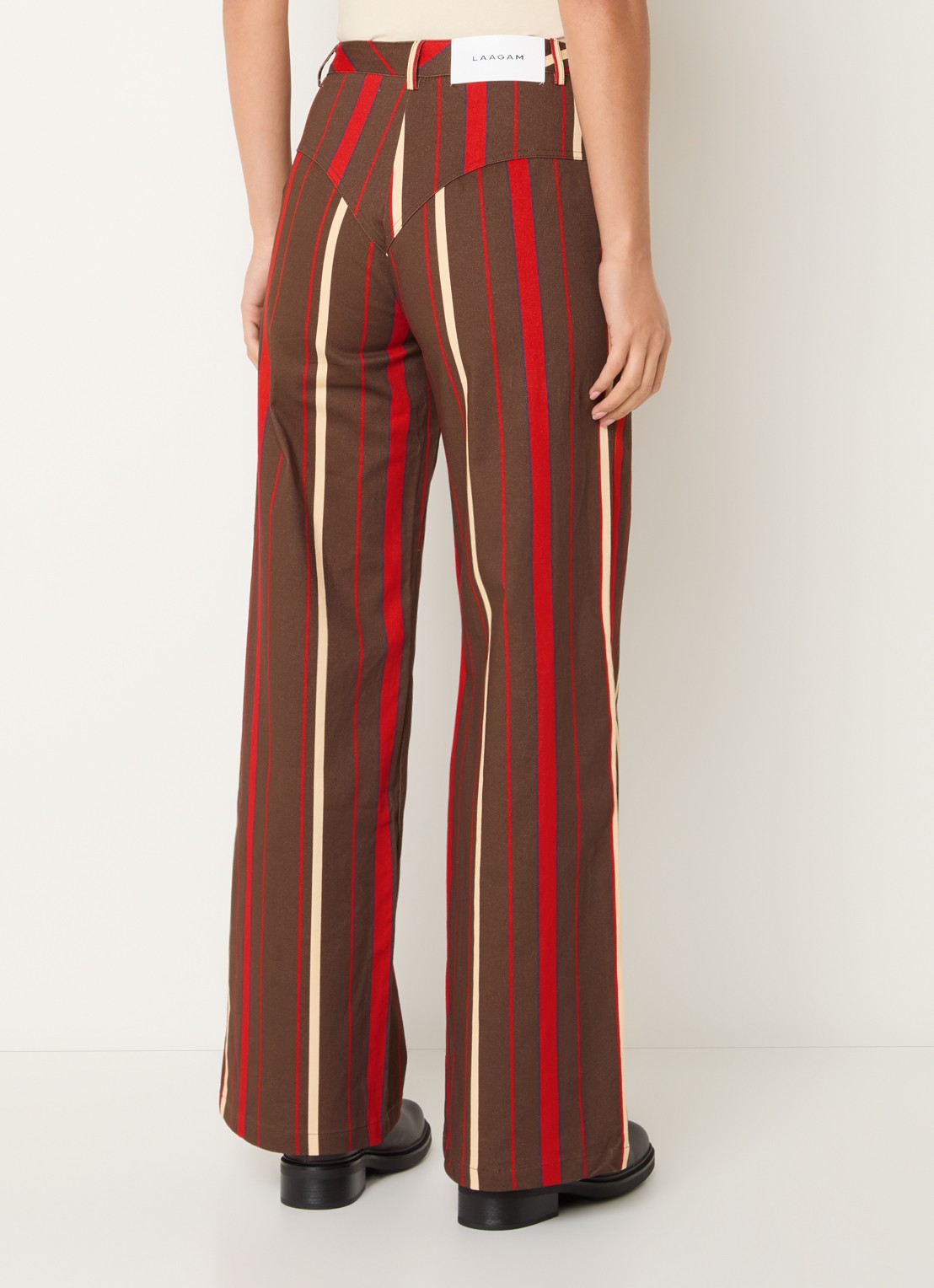 Laagam Leroy high waist straight fit broek met streepprint - achterkant 4 bruin