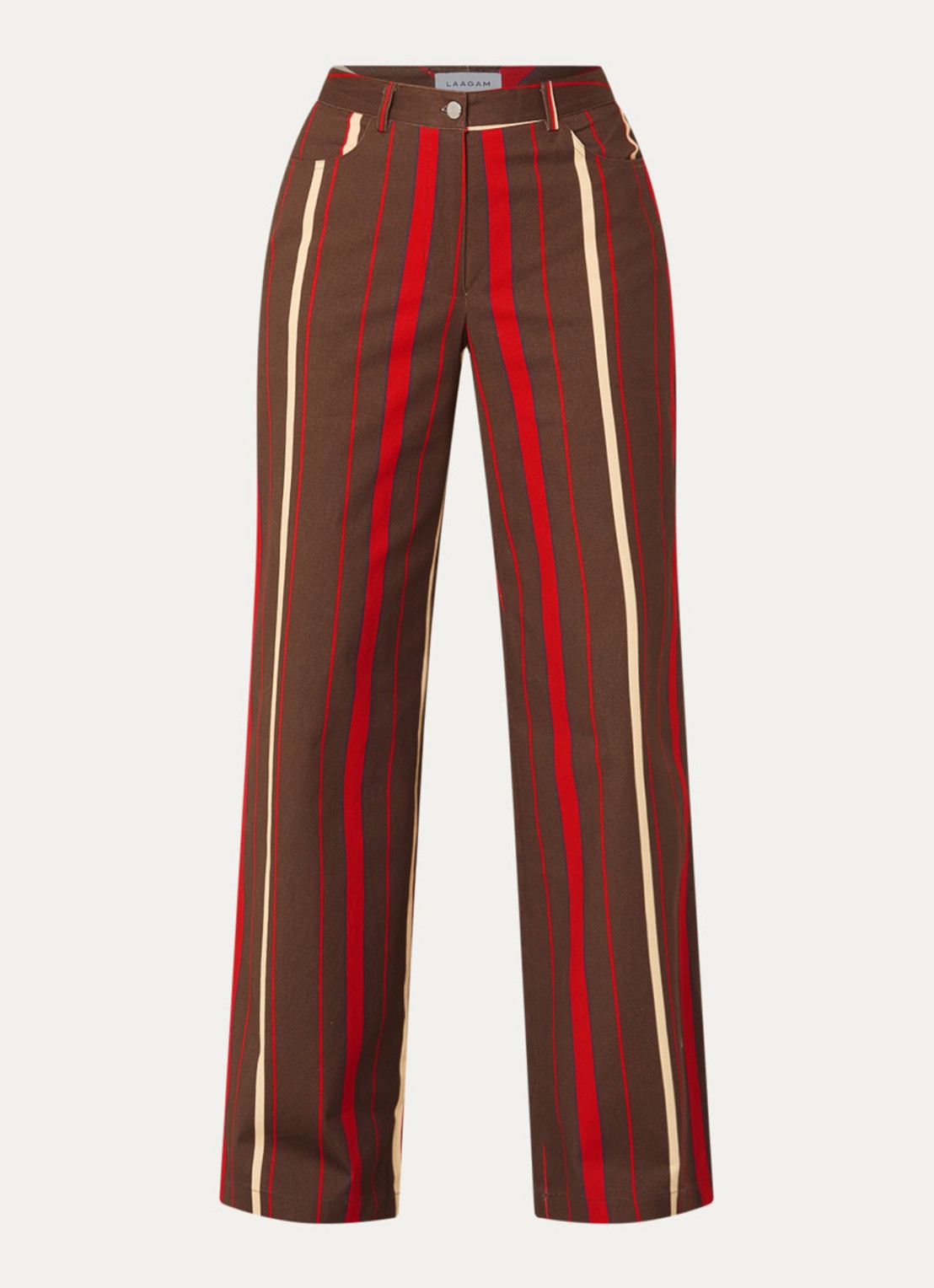 Laagam Leroy high waist straight fit broek met streepprint - voorkant bruin