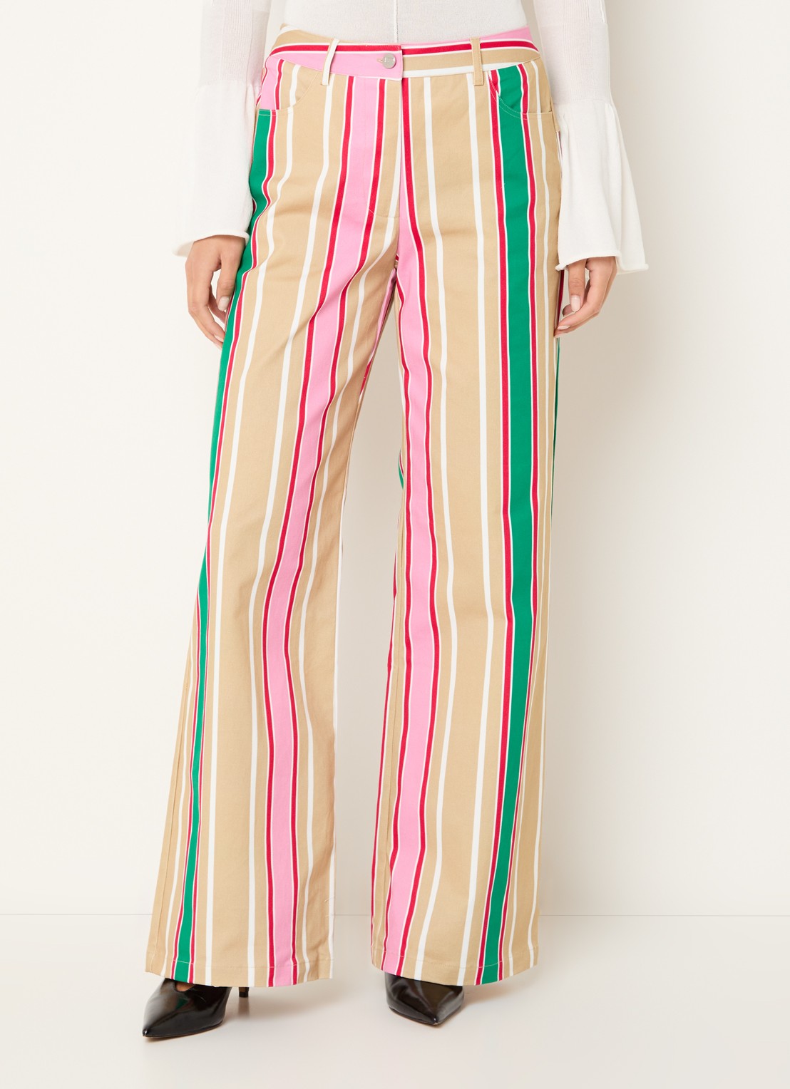 Laagam Leroy mid waist straight fit broek met streepprint - detail 3 beige
