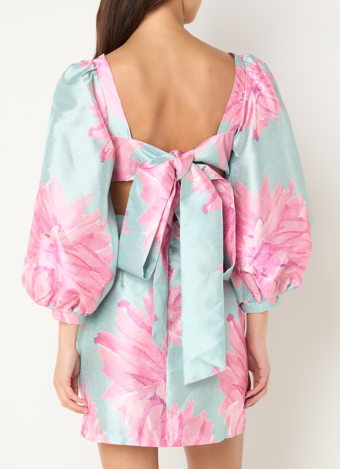 Laagam Liza mini jurk met print en pofmouw - achterkant 3 roze