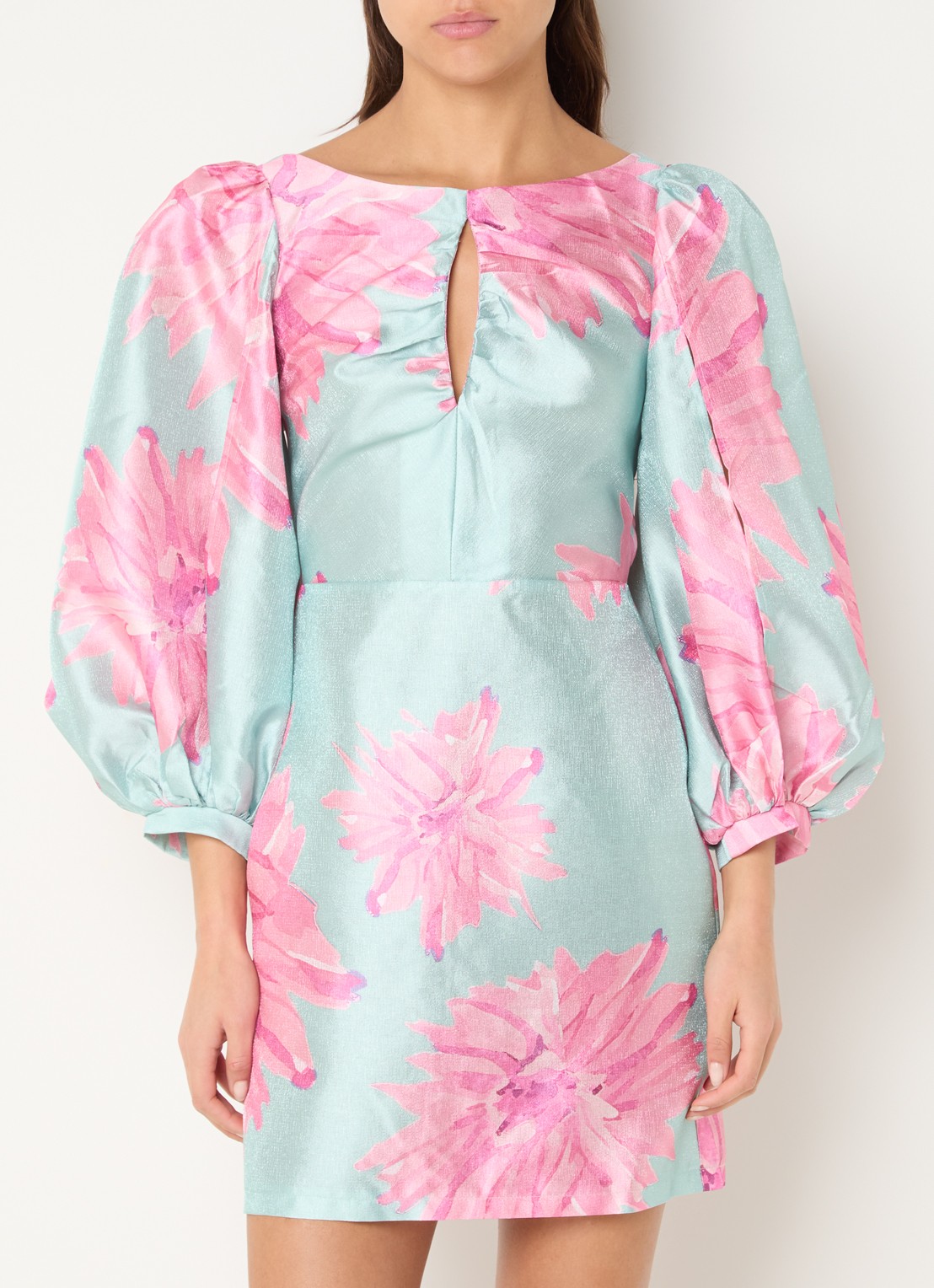 Laagam Liza mini jurk met print en pofmouw - detail 4 roze