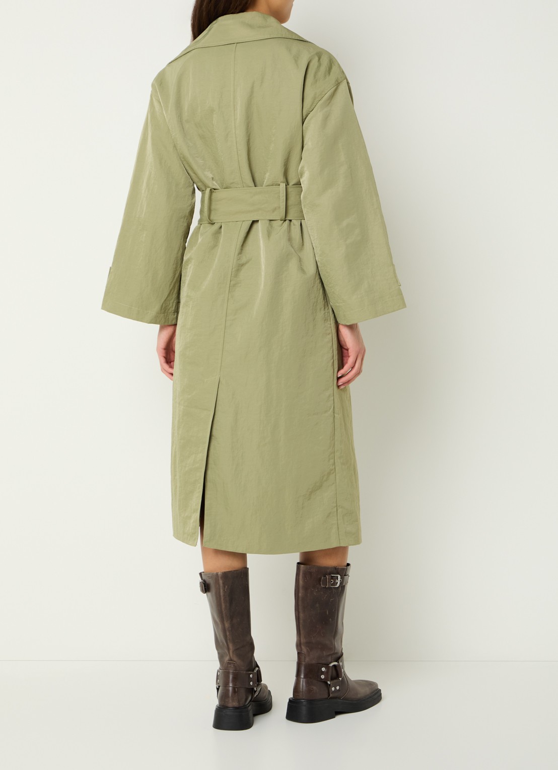Laagam Londres trenchcoat met borstzak - achterkant mosgroen