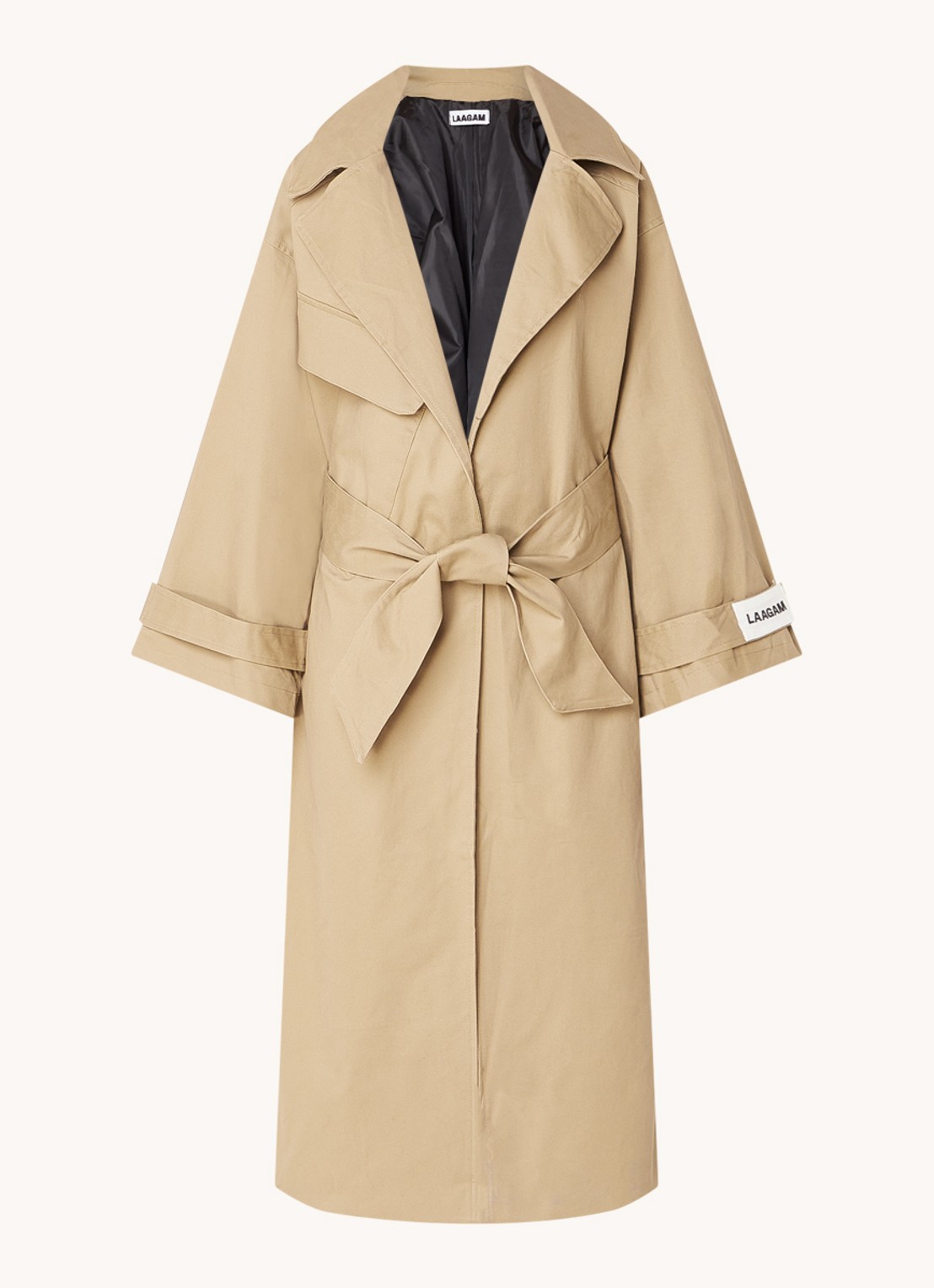 Laagam Londres trenchcoat met strikceintuur - voorkant 3 donkerbeige