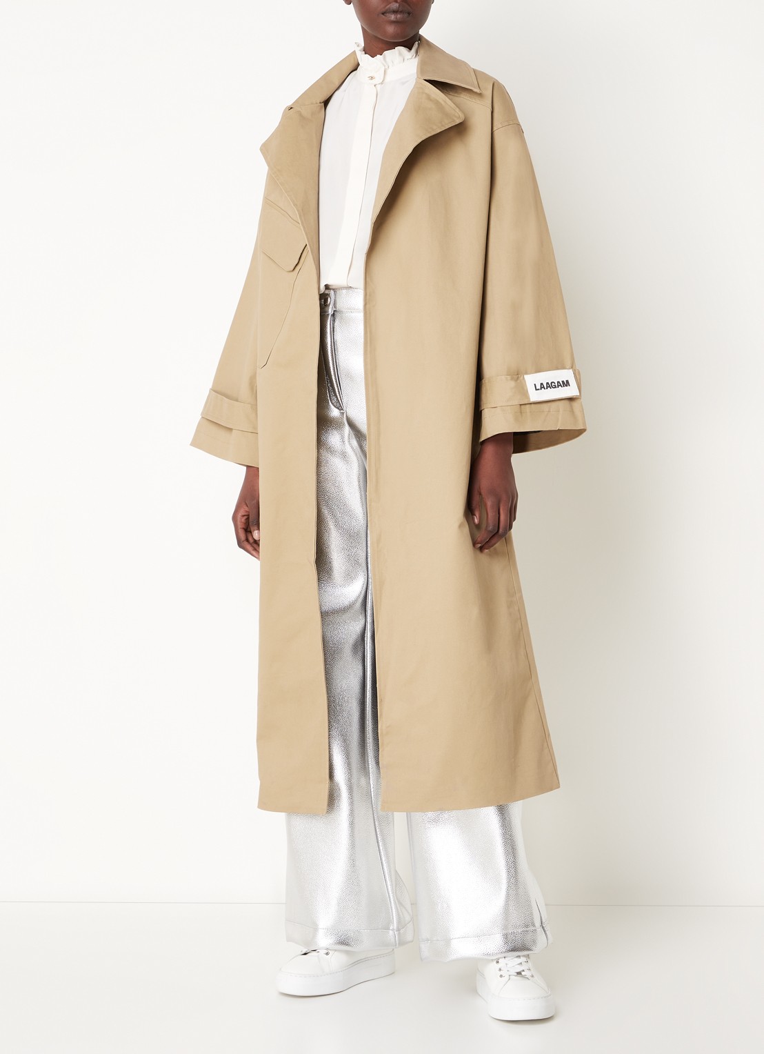 Laagam Londres trenchcoat met strikceintuur - voorkant 4 donkerbeige