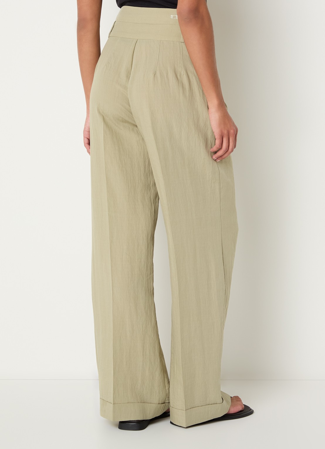 Laagam Meline high waist loose fit pantalon met steekzakken - achterkant 4 lindegroen