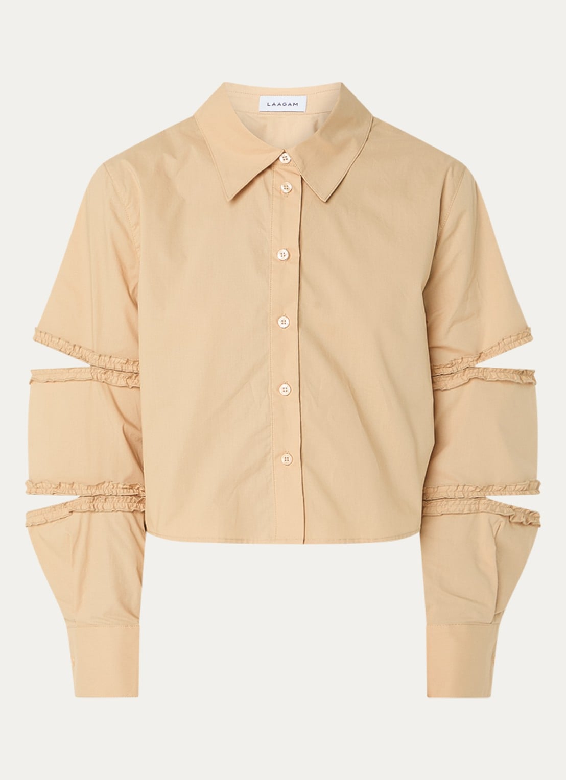 Laagam Muna blouse met pofmouw - voorkant 2 camel