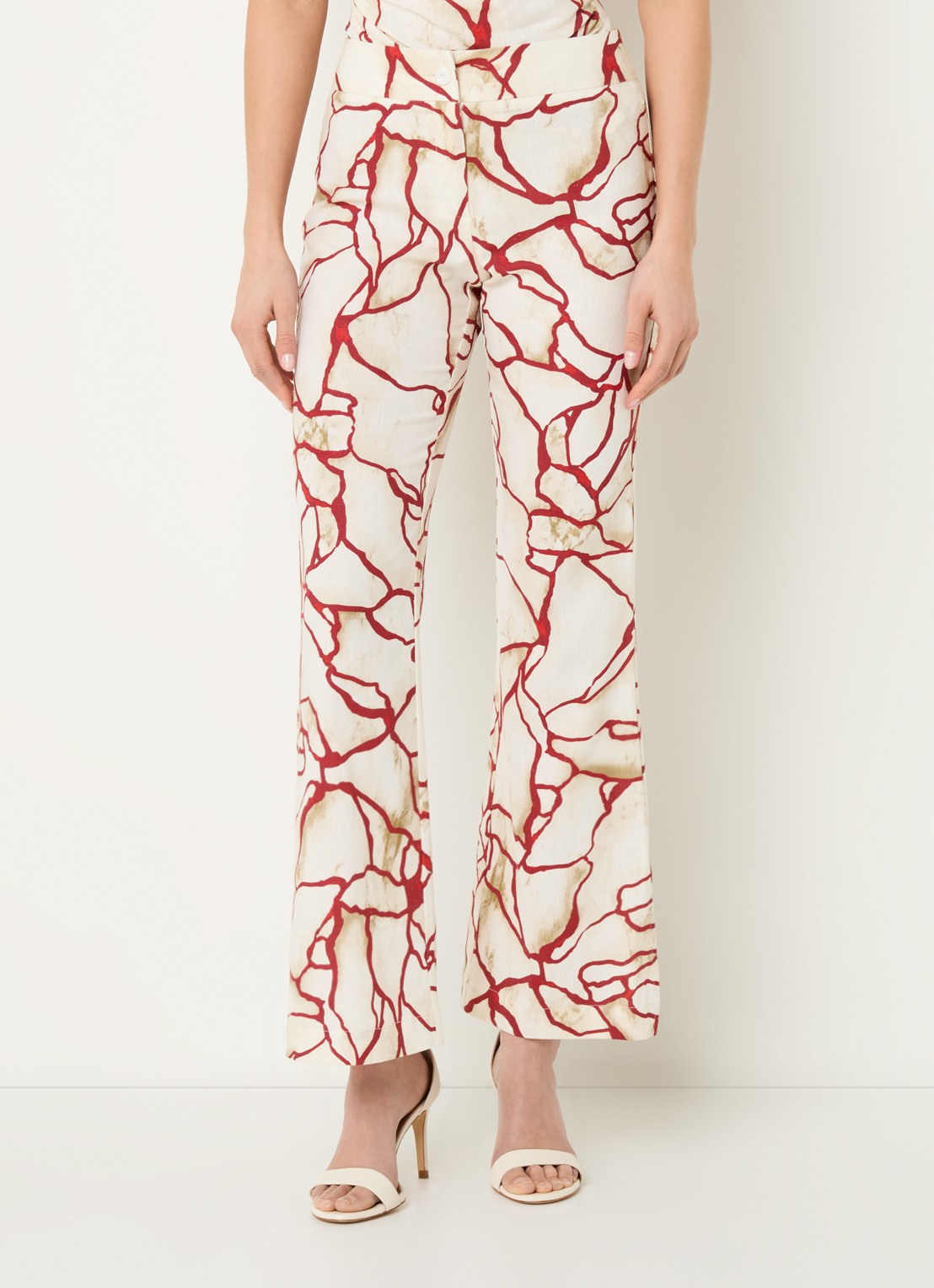 Laagam Nikita high waist flared fit pantalon in linnenblend met print - detail beige