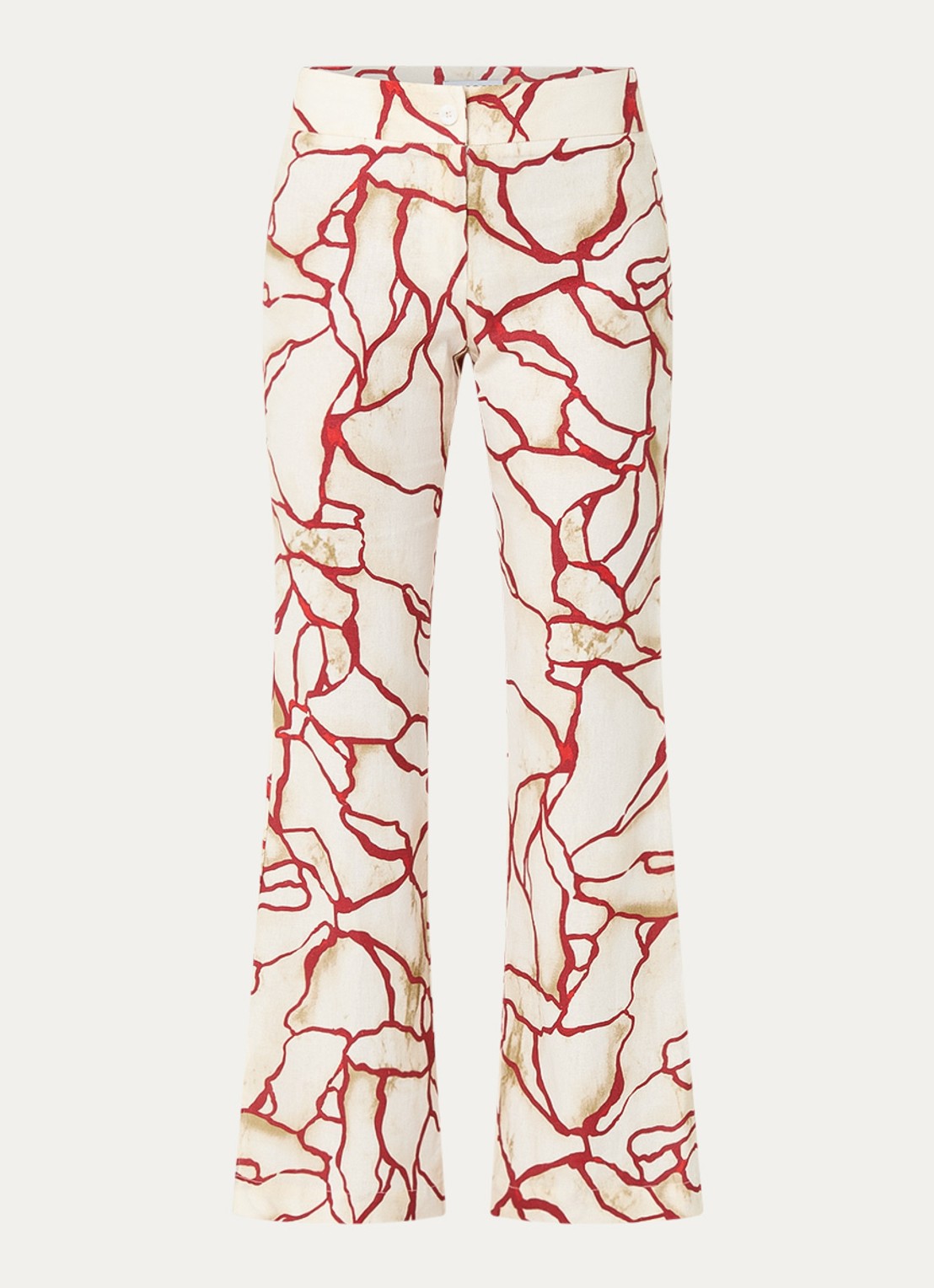 Laagam Nikita high waist flared fit pantalon in linnenblend met print - voorkant 3 beige