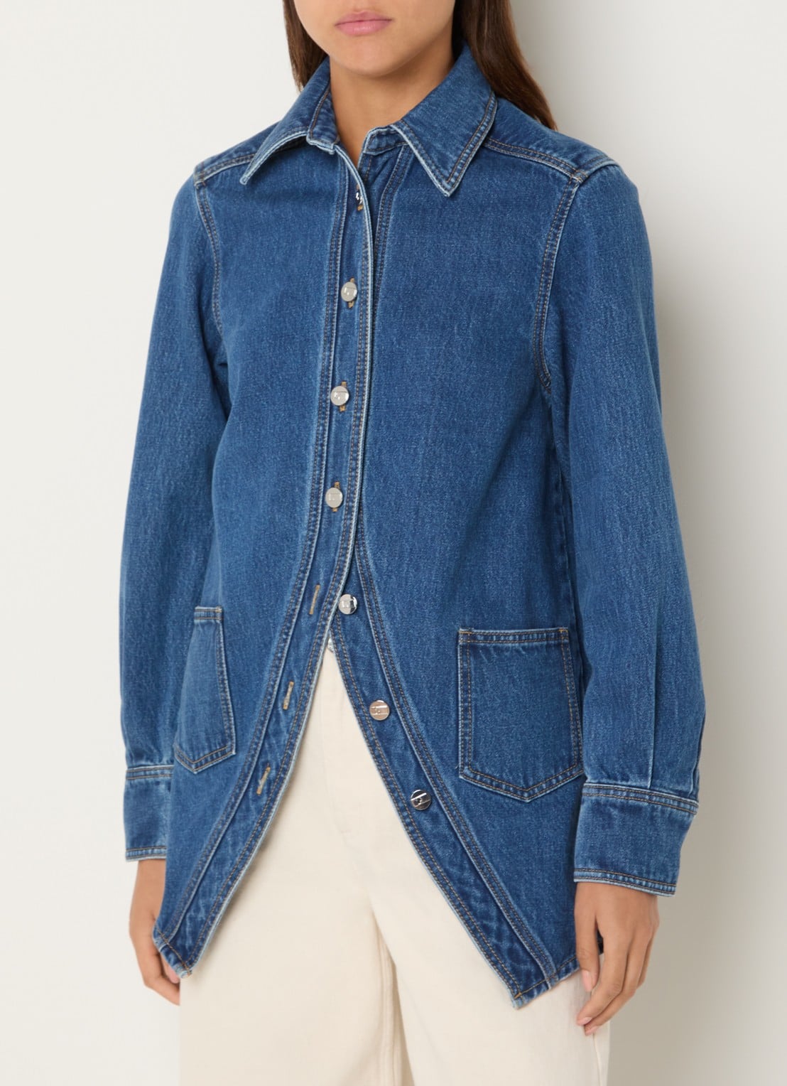 Laagam No Boyfriend blouse van denim met opgestikte zakken - detail 4 indigo