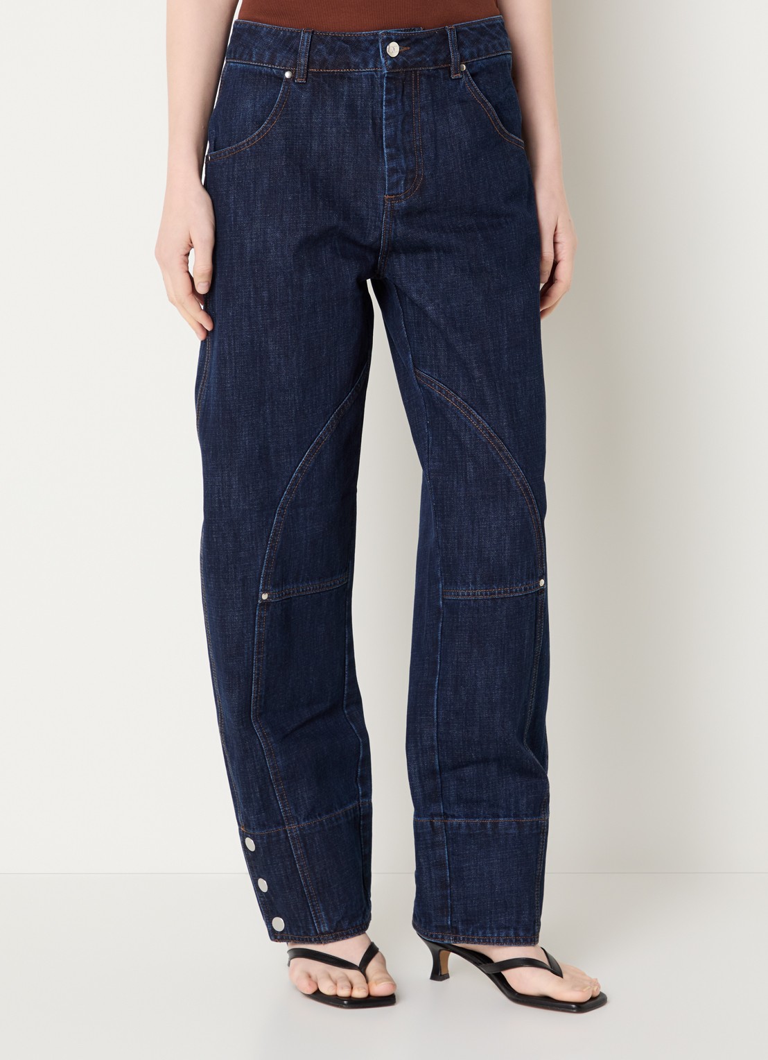Laagam Noho high waist balloon fit jeans met donkere wassing - detail indigo