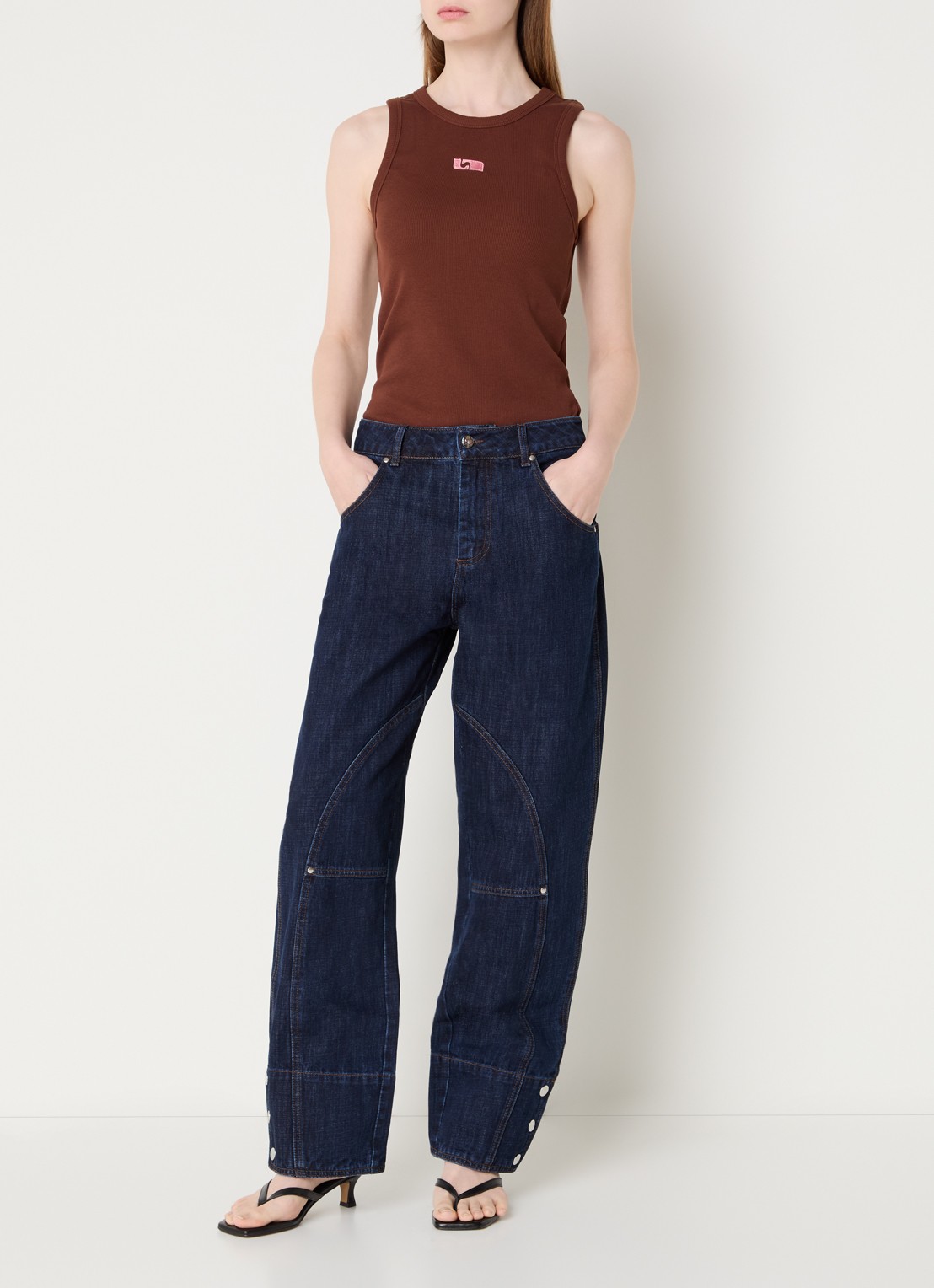 Laagam Noho high waist balloon fit jeans met donkere wassing - voorkant 4 indigo
