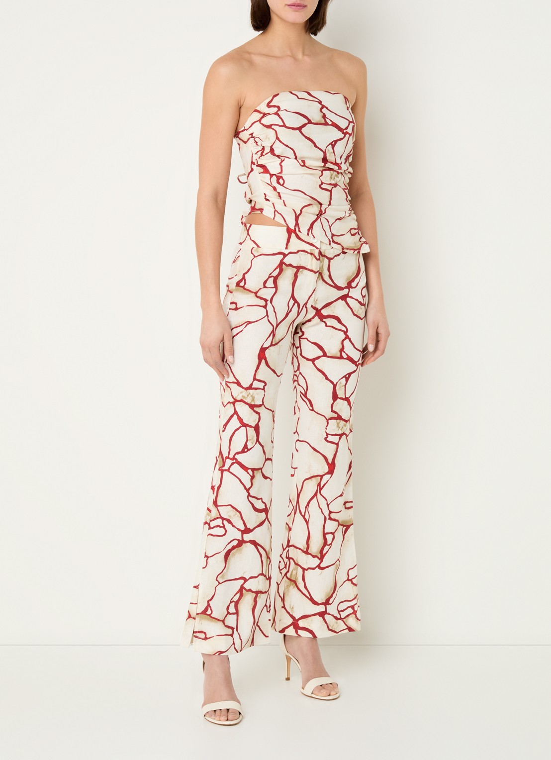 Laagam Panot strapless top in linnenblend met asymmetrische zoom - voorkant 5 creme