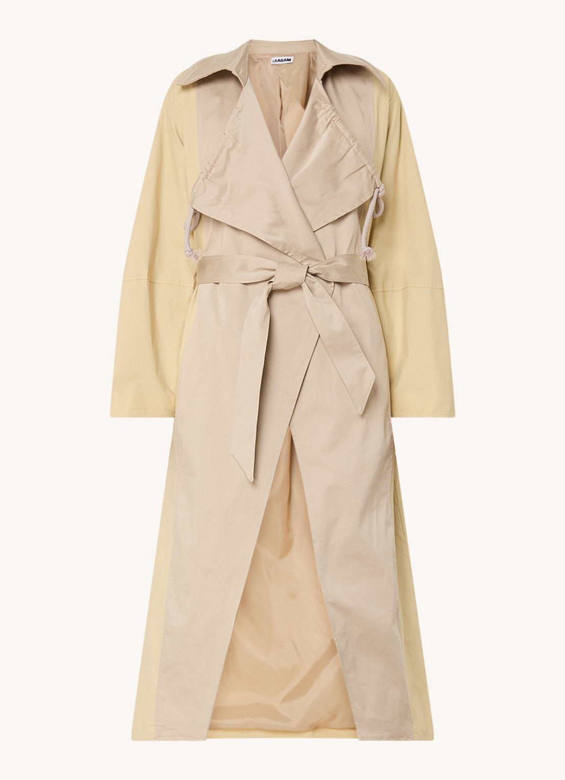 Laagam Paris trenchcoat met strikceintuur en steekzakken - voorkant 3 beige