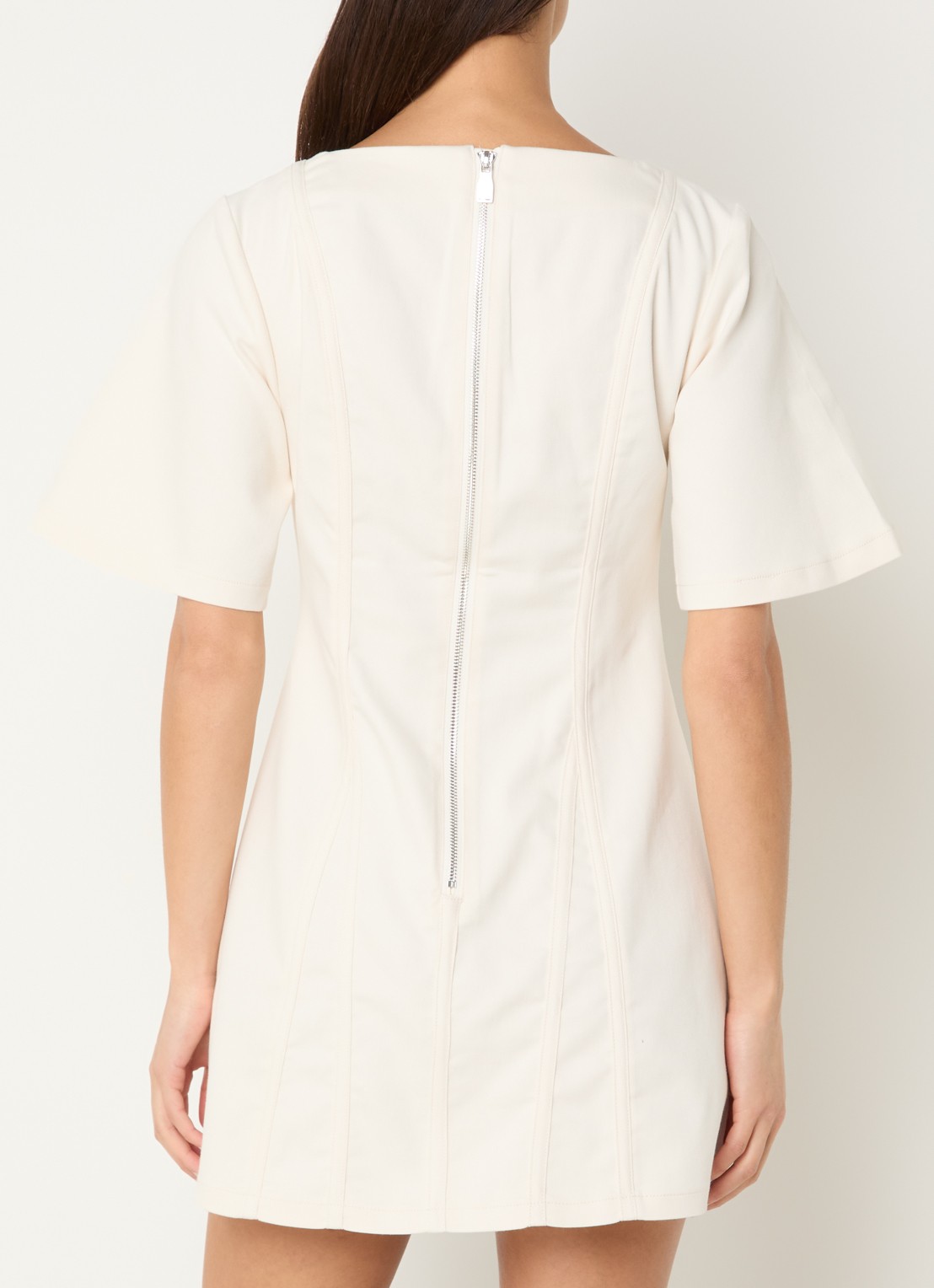 Laagam Rosette mini jurk met stretch - achterkant 4 gebroken wit