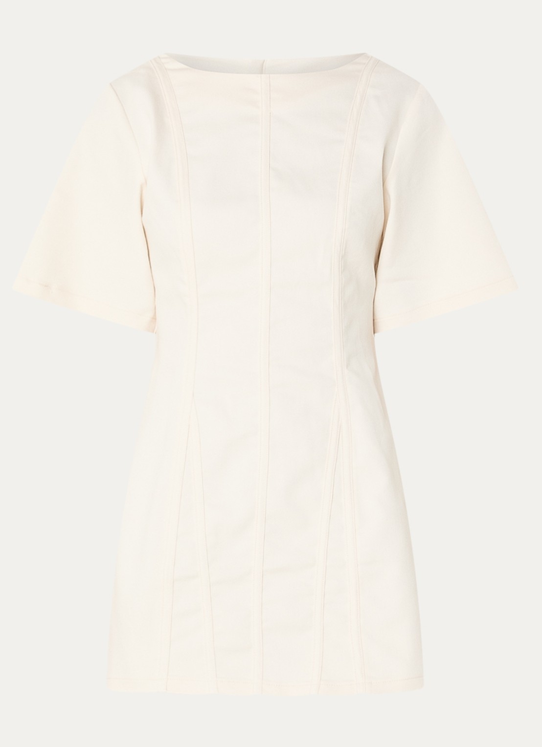 Laagam Rosette mini jurk met stretch - voorkant gebroken wit