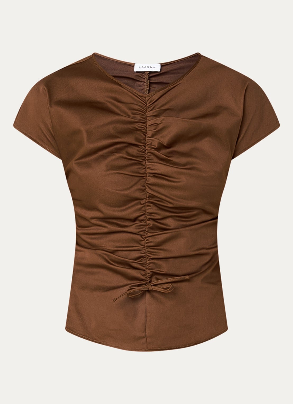 Laagam Simone top met plooidetail - voorkant 2 bruin