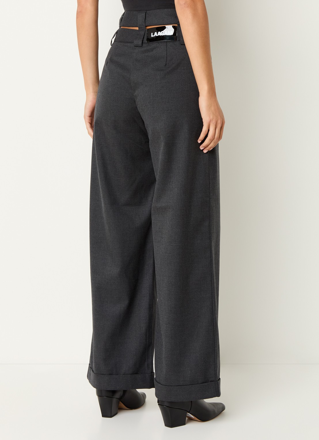 Laagam Smith high waist wide fit pantalon met cut-out detail - achterkant 6 antraciet