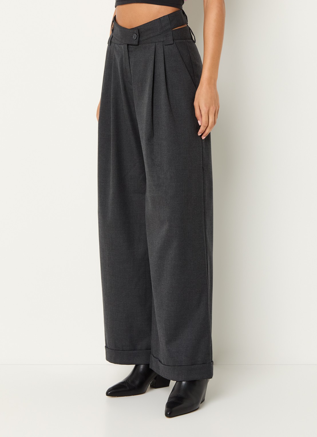 Laagam Smith high waist wide fit pantalon met cut-out detail - detail 4 antraciet