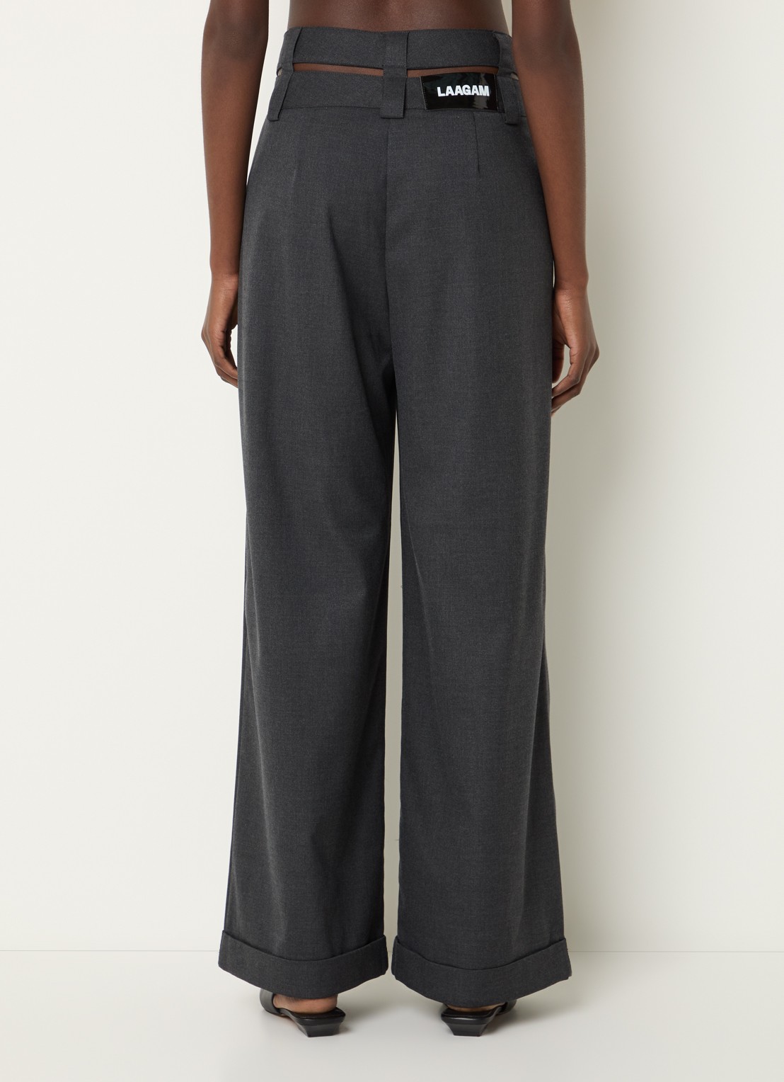 Laagam Smith high waist wide fit pantalon met cut-out detail - achterkant 7 antraciet