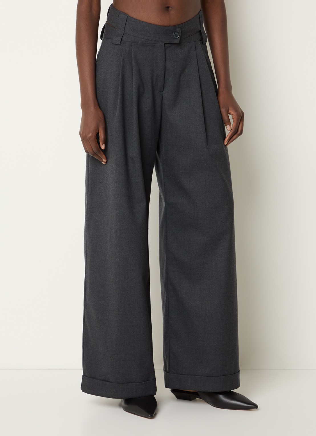 Laagam Smith high waist wide fit pantalon met cut-out detail - detail 5 antraciet