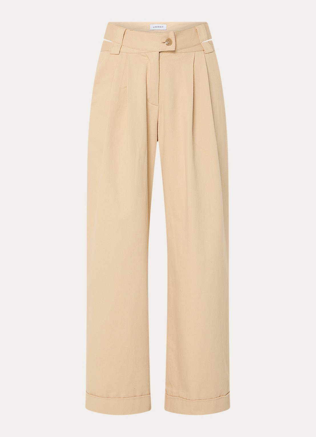 Laagam Smith high waist wide fit pantalon met steekzakken - voorkant beige