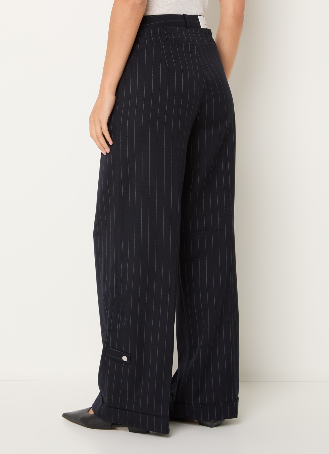 Laagam Stella high waist loose fit pantalon met krijtstreep - achterkant 4 donkerblauw