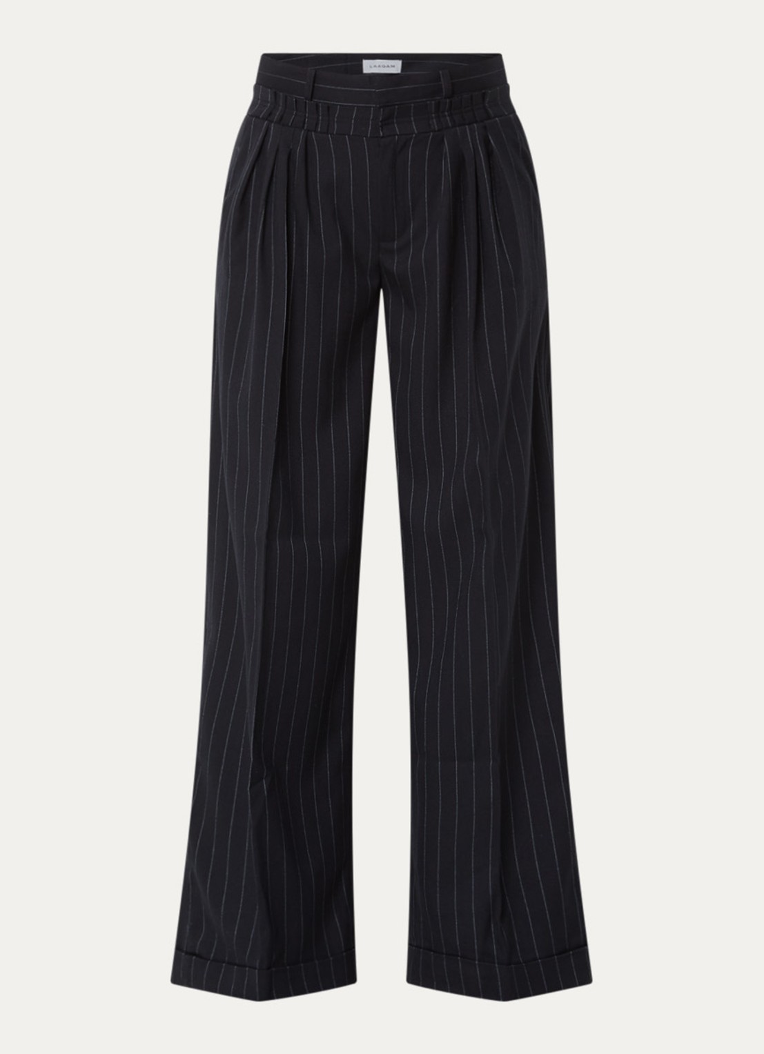 Laagam Stella high waist loose fit pantalon met krijtstreep - voorkant 2 donkerblauw