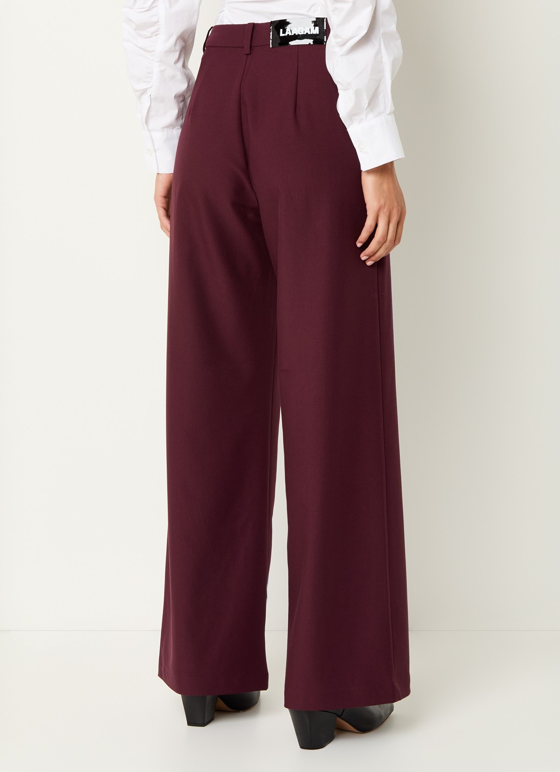 Laagam Zion high waist wide fit pantalon met stretch - achterkant 3 aubergine
