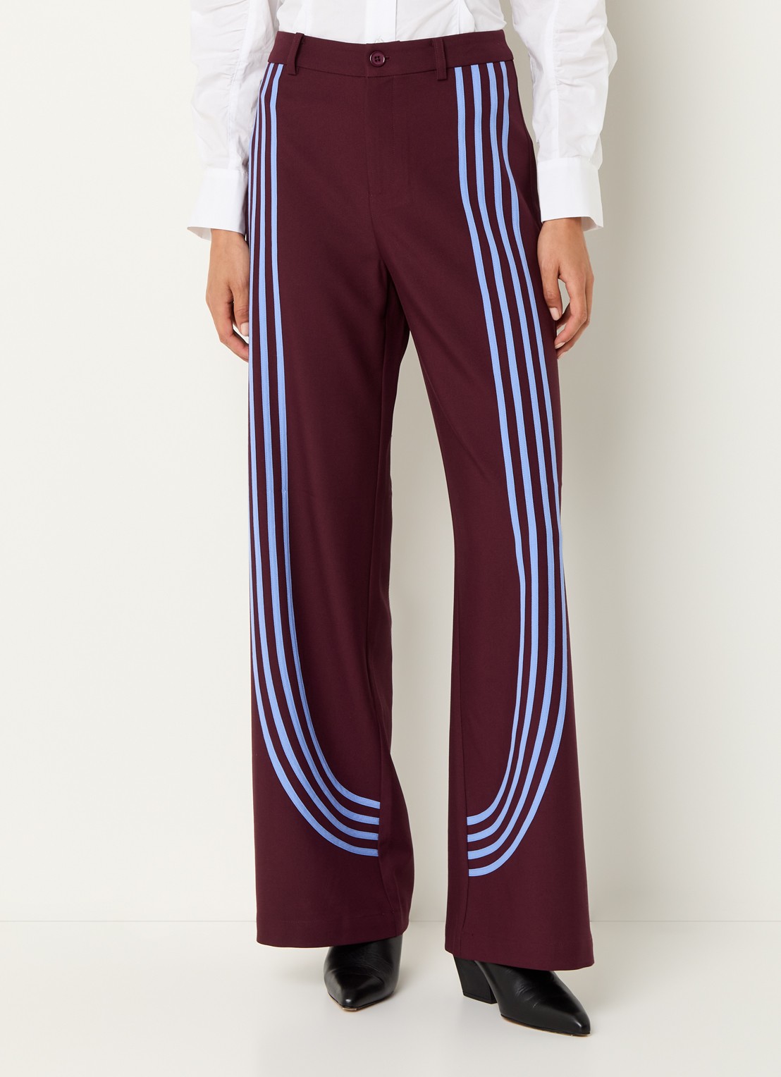 Laagam Zion high waist wide fit pantalon met stretch - detail aubergine