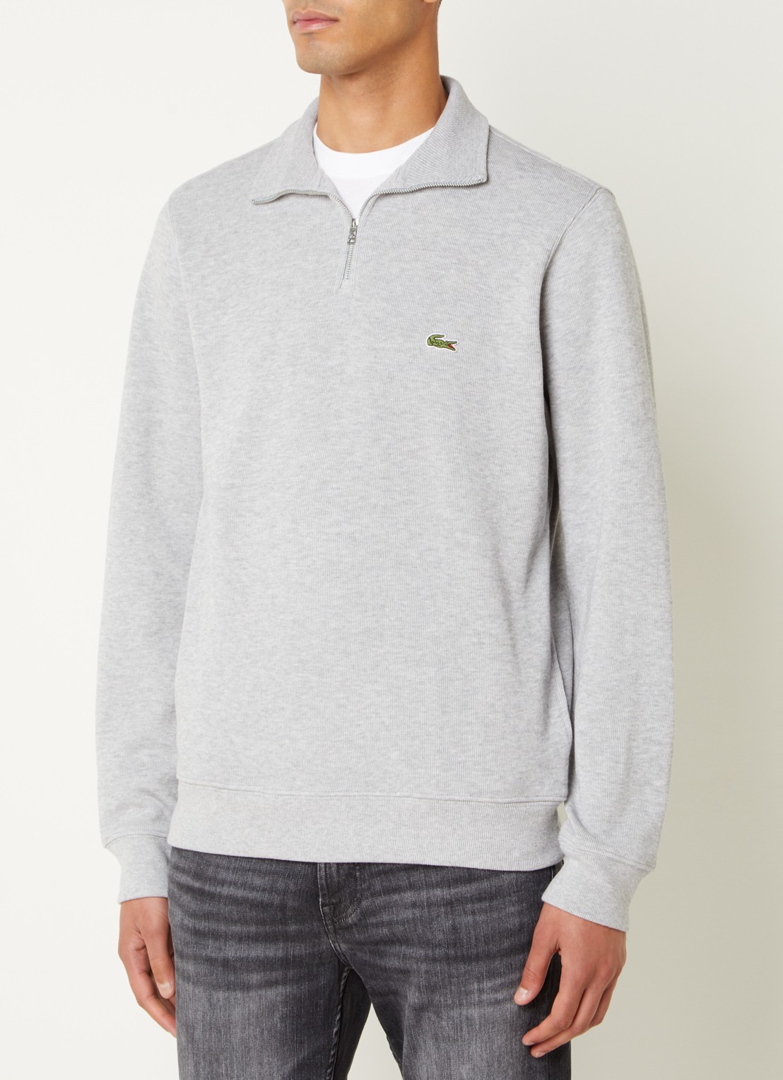 Lacoste Fijngebreide pullover met halve rits - detail 4 grijsmele