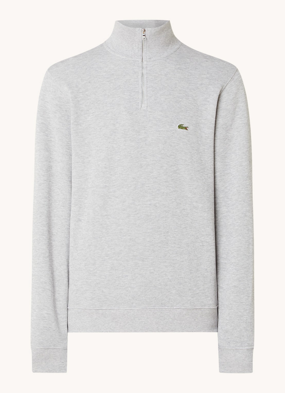 Lacoste Fijngebreide pullover met halve rits - voorkant grijsmele