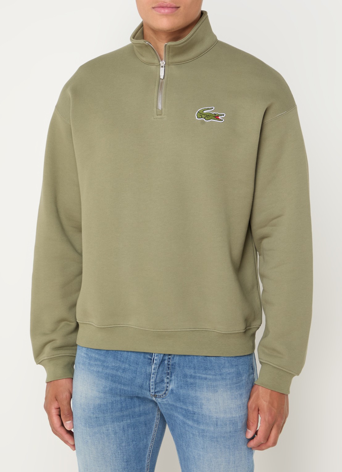 Lacoste Fijngebreide pullover met halve rits - detail 4 mosgroen